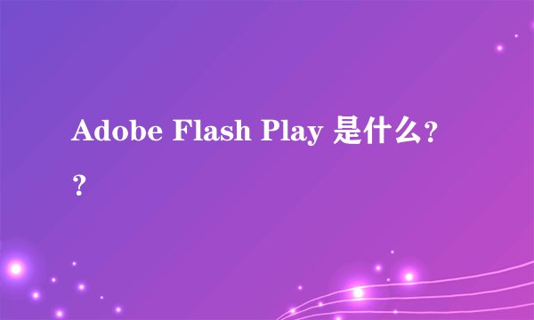 Adobe Flash Play 是什么？？