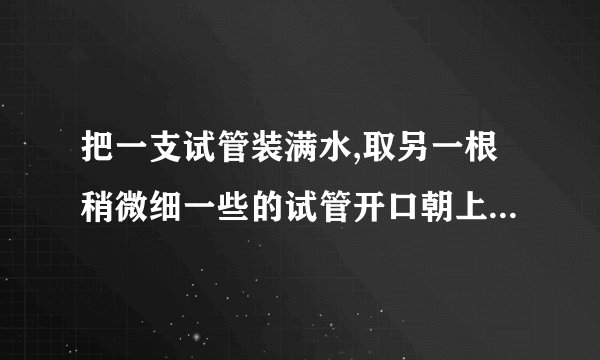 把一支试管装满水,取另一根稍微细一些的试管开口朝上,放在装水的试管中,用手捂住试管口,将俩支试管...
