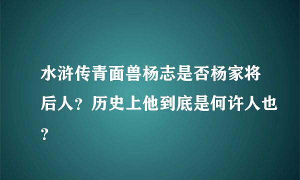 水浒传青面兽杨志是否杨家将后人？历史上他到底是何许人也？