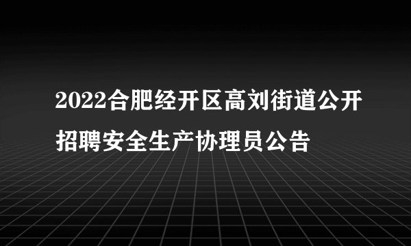 2022合肥经开区高刘街道公开招聘安全生产协理员公告 