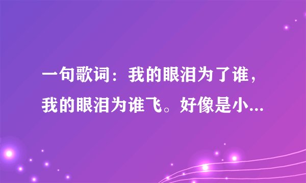 一句歌词：我的眼泪为了谁，我的眼泪为谁飞。好像是小沈阳唱的。是什么歌名呢？