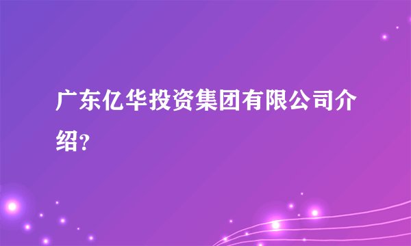 广东亿华投资集团有限公司介绍？