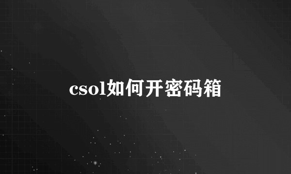 csol如何开密码箱