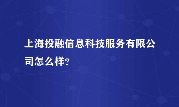 上海投融信息科技服务有限公司怎么样？
