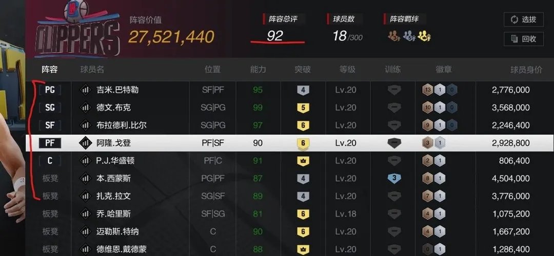 nba2k online 2阵容总评怎么算