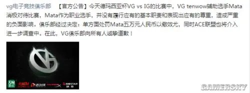 《英雄联盟（LOL）》职业选手mata消极比赛被罚5万：队友太菜怪我喽