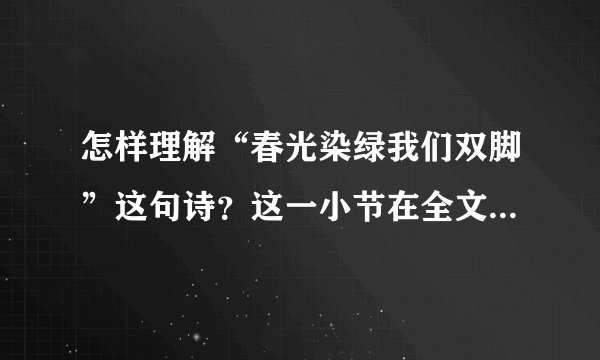 怎样理解“春光染绿我们双脚”这句诗？这一小节在全文中起到什么作用？表达了作者