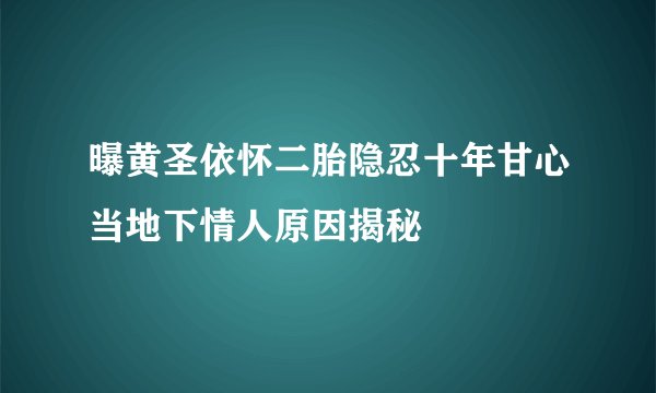 曝黄圣依怀二胎隐忍十年甘心当地下情人原因揭秘
