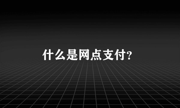 什么是网点支付？