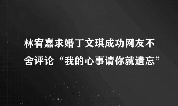 林宥嘉求婚丁文琪成功网友不舍评论“我的心事请你就遗忘”