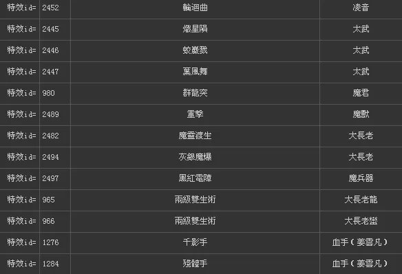 《仙剑奇侠传5》技能、法术编码