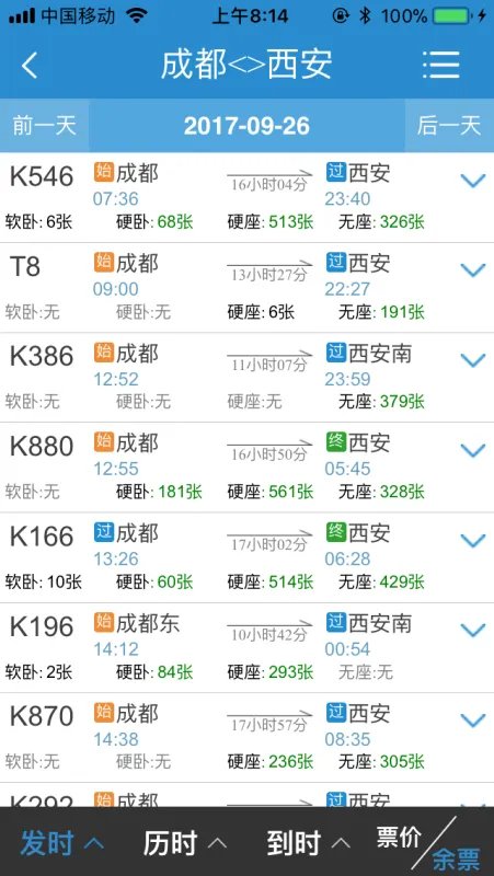 西安到成都几点火车,要多长时间到达