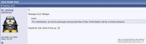 《古墓丽影：崛起》论坛管理出面辟谣并非永久独占 官方缄默到底该信谁？