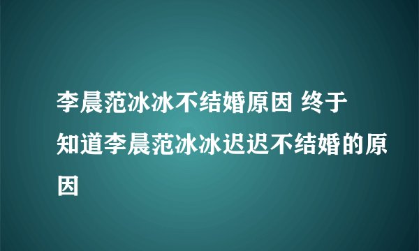 李晨范冰冰不结婚原因 终于知道李晨范冰冰迟迟不结婚的原因
