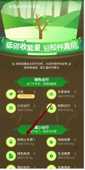 支付宝买一张火车票可以获得多少蚂蚁森林能量