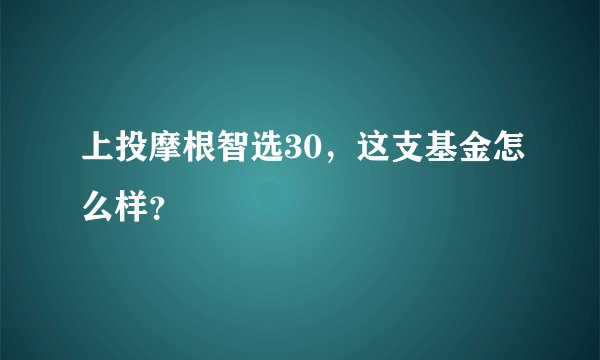 上投摩根智选30，这支基金怎么样？