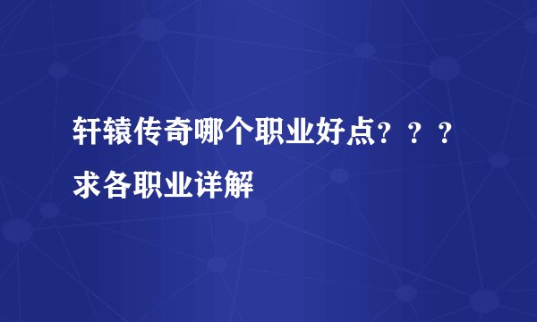 轩辕传奇哪个职业好点？？？求各职业详解