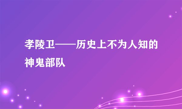 孝陵卫——历史上不为人知的神鬼部队