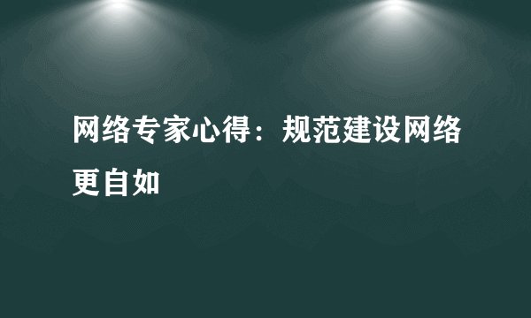 网络专家心得：规范建设网络更自如