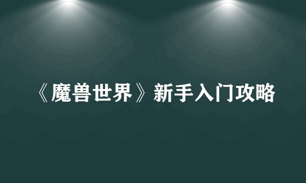 《魔兽世界》新手入门攻略