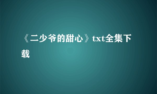 《二少爷的甜心》txt全集下载