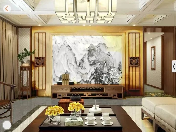 不知道背景墙用什么合适？看了天然石材山水画再决定。