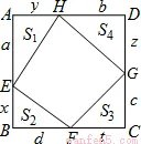 类比学习:有这样一个命题:设x、y、z都是小于1的正数,求证:x(1-y)+y(1-z)+z(1-x)<1.小明同学是这样证明的:如图,作边长为1的正三角形ABC,并分别在其边上截取AD=x,BE=z,CF=y,设△ADF、△CEF和△BDE的面积分别为S1、S2、S3,则,,.由 S1+S2+S3△ABC,得 ++<.所以 x(1-y)+y(1-z)+z(1-x)<1.类比实践:已知正数a、b、c、d,x、y、z、t满足a+x=b+y=c+z=d+t=k.求证:ay+bz+ct+dx<2k2.