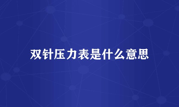双针压力表是什么意思