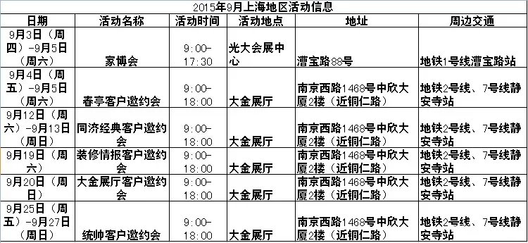 9月上海地区大金空调最新活动预告