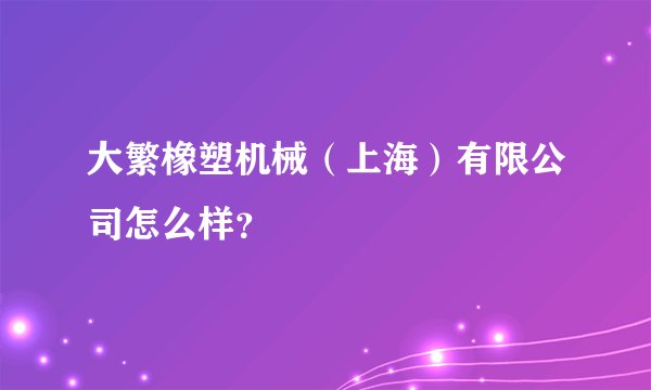 大繁橡塑机械（上海）有限公司怎么样？