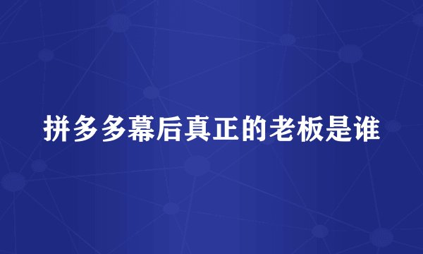拼多多幕后真正的老板是谁