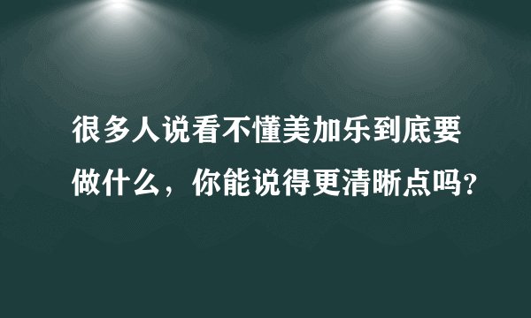 很多人说看不懂美加乐到底要做什么，你能说得更清晰点吗？