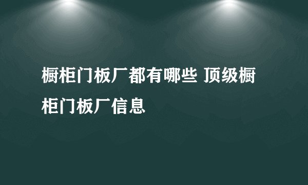 橱柜门板厂都有哪些 顶级橱柜门板厂信息