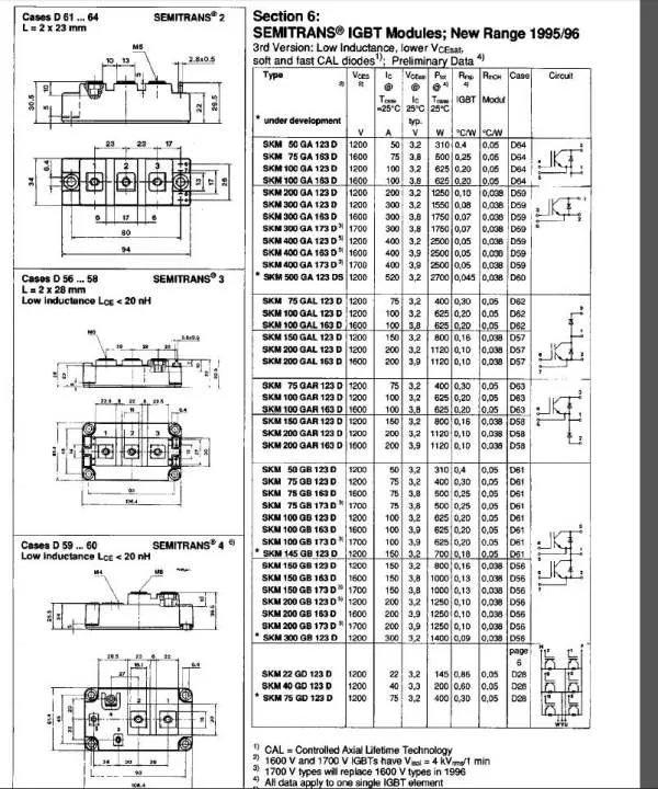 急!! 西门康 SKM100GAL123D 模块的技术数据，例如额定电压、额定电流等