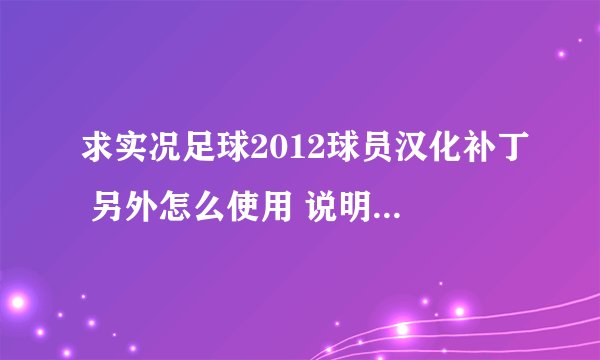 求实况足球2012球员汉化补丁 另外怎么使用 说明一下 谢谢