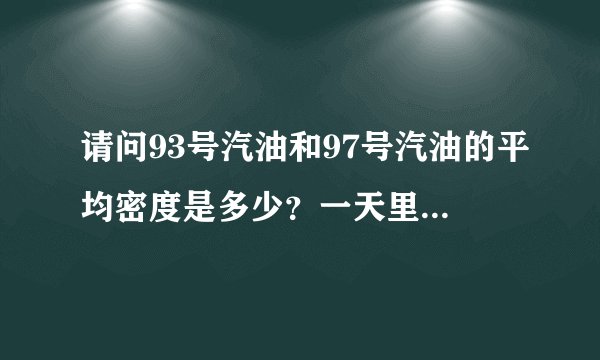 请问93号汽油和97号汽油的平均密度是多少?一天里在什么时候汽油的密度最大?
