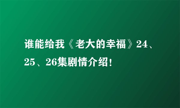 谁能给我《老大的幸福》24、25、26集剧情介绍！