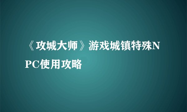 《攻城大师》游戏城镇特殊NPC使用攻略