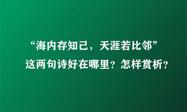 “海内存知己，天涯若比邻”这两句诗好在哪里？怎样赏析？