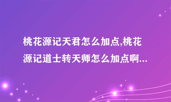 桃花源记天君怎么加点,桃花源记道士转天师怎么加点啊 还有帮派心法点什么啊