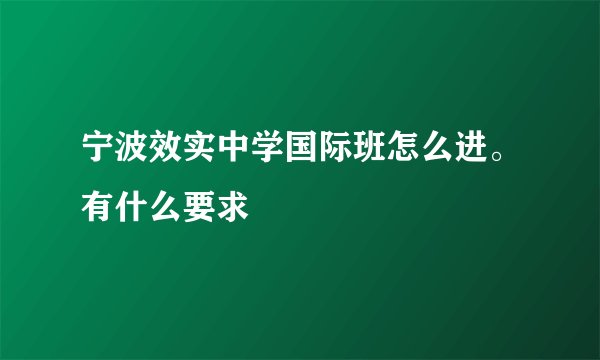 宁波效实中学国际班怎么进。有什么要求