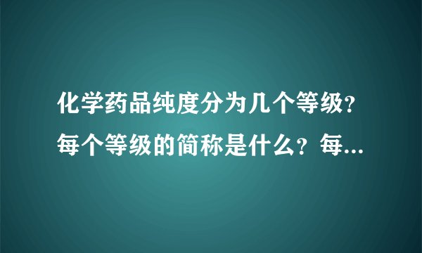化学药品纯度分为几个等级？每个等级的简称是什么？每个等级的质量标准是什么？