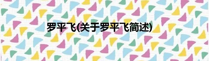 罗平飞(关于罗平飞简述)
