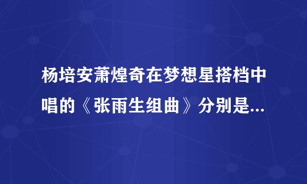 杨培安萧煌奇在梦想星搭档中唱的《张雨生组曲》分别是哪几首张雨生的歌？