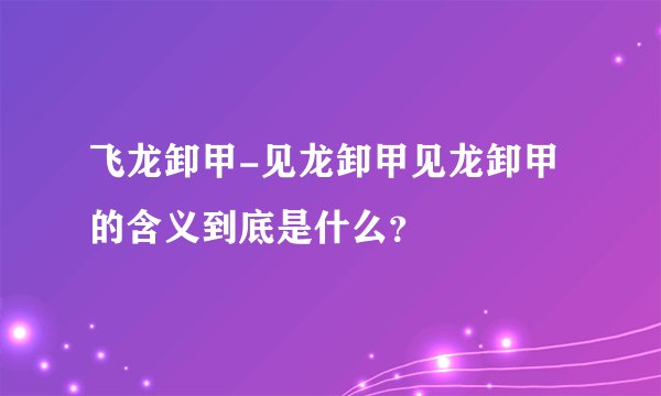 飞龙卸甲-见龙卸甲见龙卸甲的含义到底是什么？