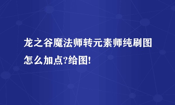 龙之谷魔法师转元素师纯刷图怎么加点?给图!