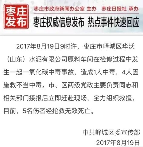 山东枣庄水泥厂突发一氧化碳中毒事故造成什么损失？