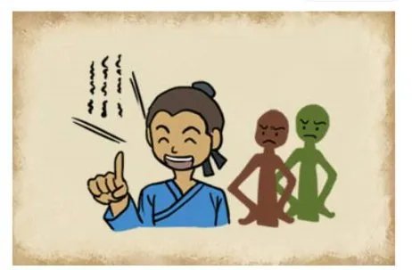 前面有一个人说话后面两个人讨厌他打一成语。如图所示