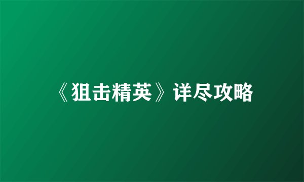 《狙击精英》详尽攻略