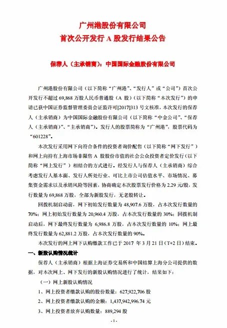 广州港新股申购的时候多少钱